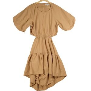 Madewell Toasted Sesame Seersucker Cutout Tiered Midi Dress Tan Size L